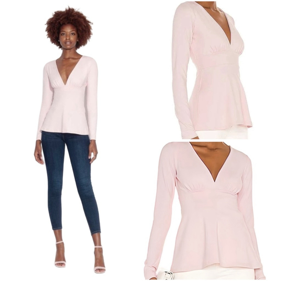 Women's Susana Monaco Deep V Flare Top Size M Pink Long Sleeve V-Neck - Picture 1 of 8